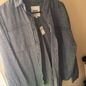 Aerie women’s oversized Button-Up shirt Jacket - Jean Blue